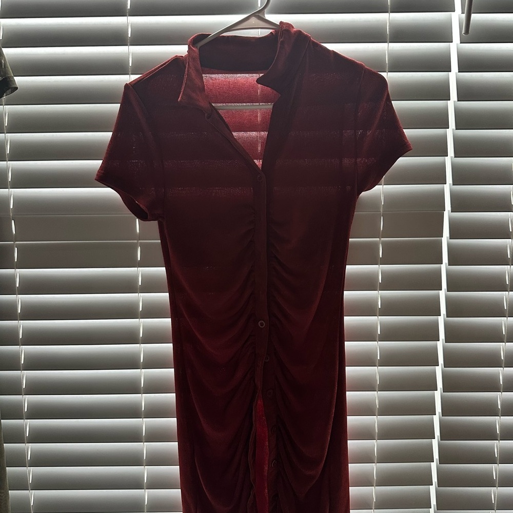 Rust button front collared dress